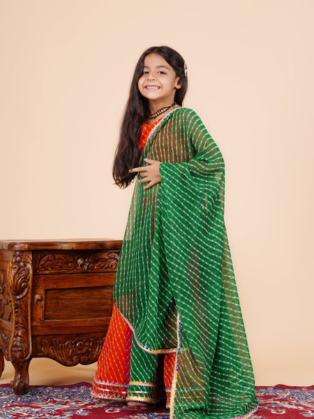 Orange Pachrangi Leheriya Lehenga Set