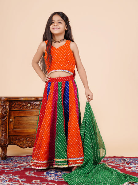 Orange Pachrangi Leheriya Lehenga Set