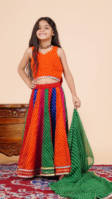 Pachrangi Leheriya Lehenga Set