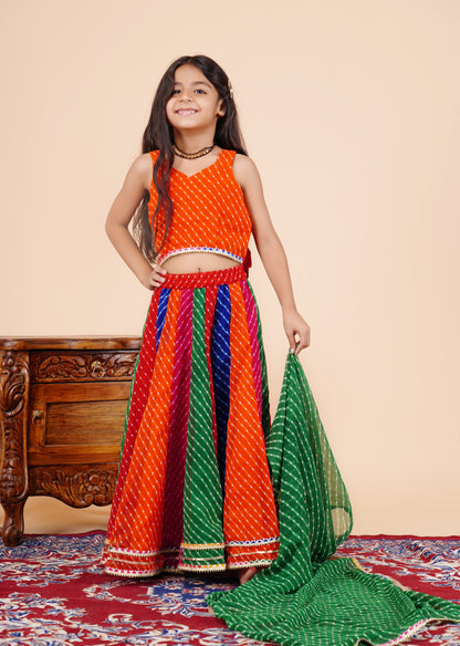 Orange Pachrangi Leheriya Lehenga Set