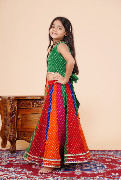 Green Pachrangi Leheriya Lehenga Set