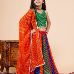 Pachrangi Leheriya Lehenga Set