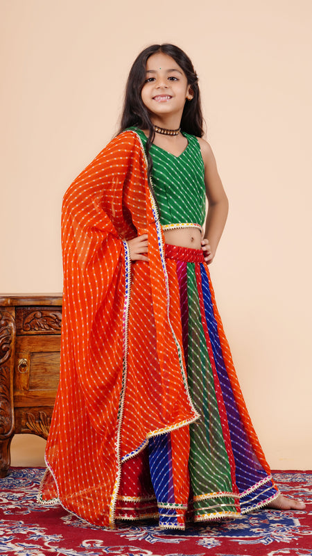 Pachrangi Leheriya Lehenga Set
