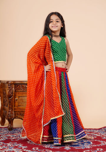 Pachrangi Leheriya Lehenga Set