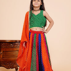 Pachrangi Leheriya Lehenga Set