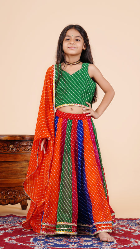 Pachrangi Leheriya Lehenga Set