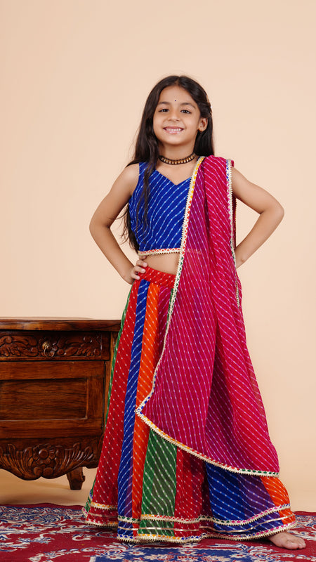 Pachrangi Leheriya Lehenga Set