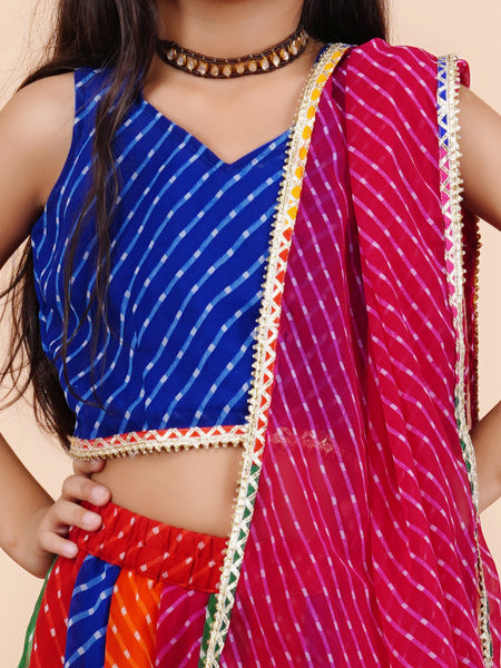 Blue Pachrangi Leheriya Lehenga Set