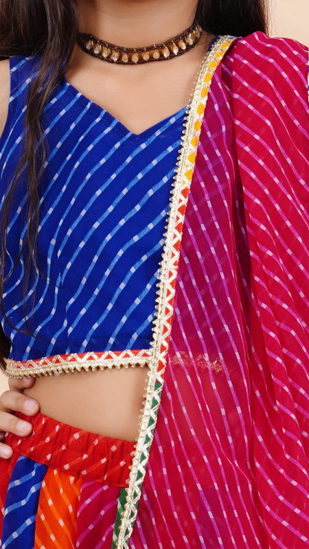 Pachrangi Leheriya Lehenga Set