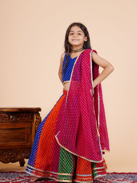 Blue Pachrangi Leheriya Lehenga Set