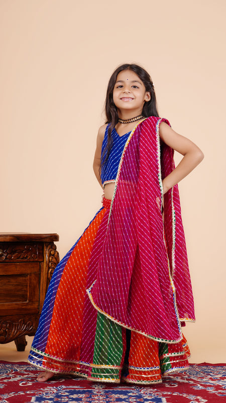 Pachrangi Leheriya Lehenga Set