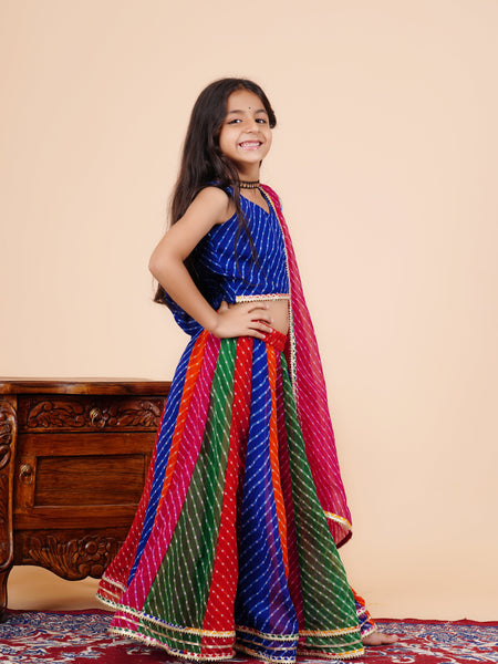 Blue Pachrangi Leheriya Lehenga Set