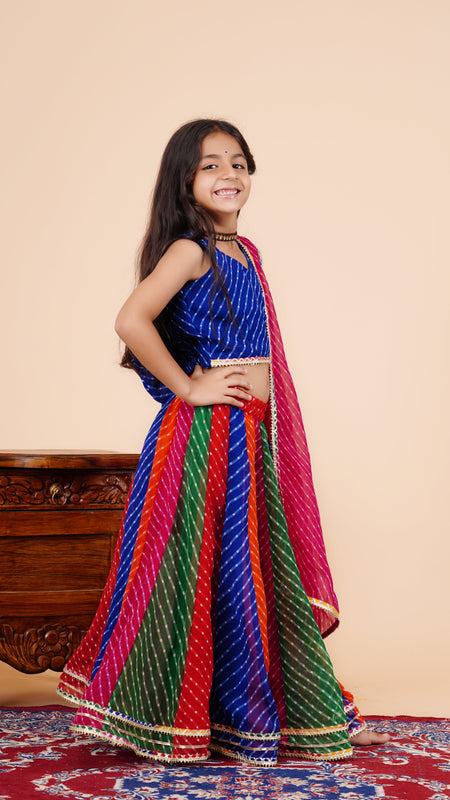 Pachrangi Leheriya Lehenga Set