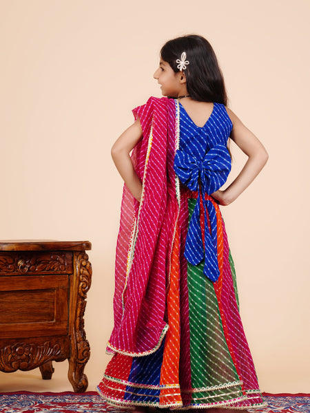 Blue Pachrangi Leheriya Lehenga Set