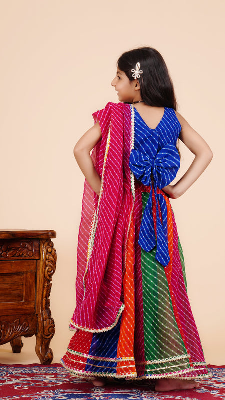Pachrangi Leheriya Lehenga Set