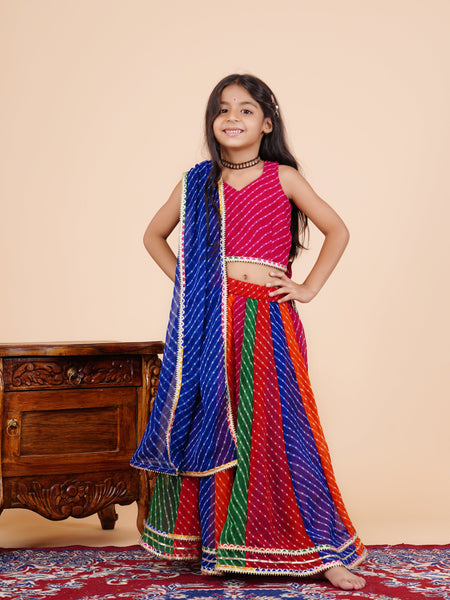 Pink Pachrangi Leheriya Lehenga Set