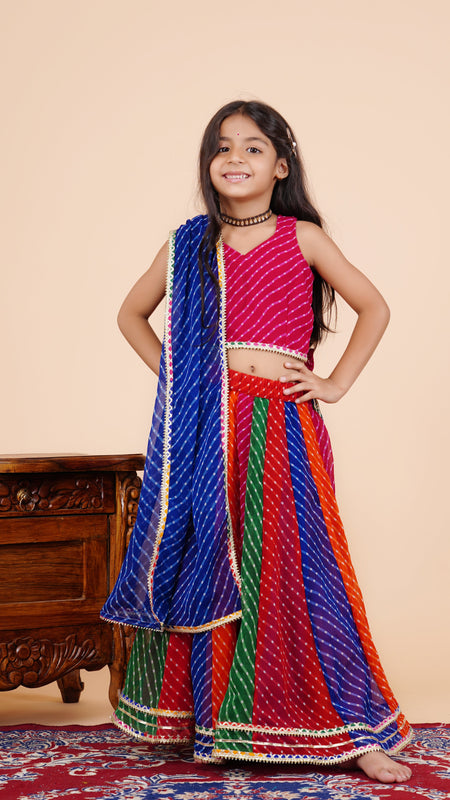 Pachrangi Leheriya Lehenga Set