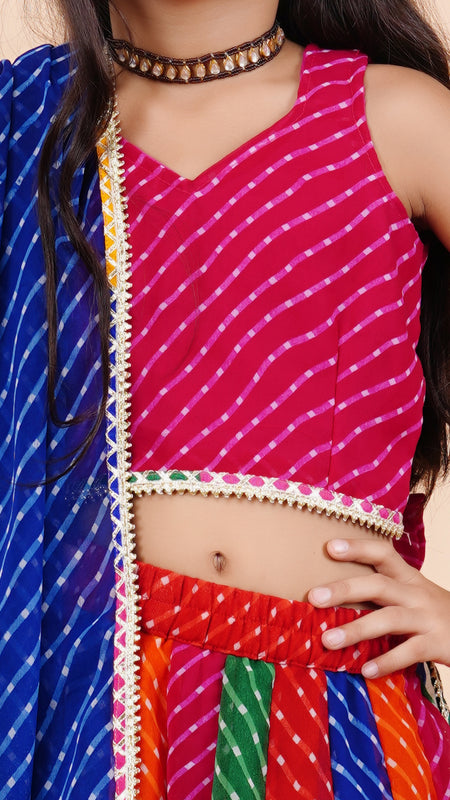 Pink Pachrangi Leheriya Lehenga Set