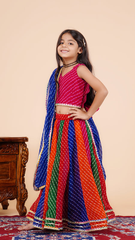 Pachrangi Leheriya Lehenga Set