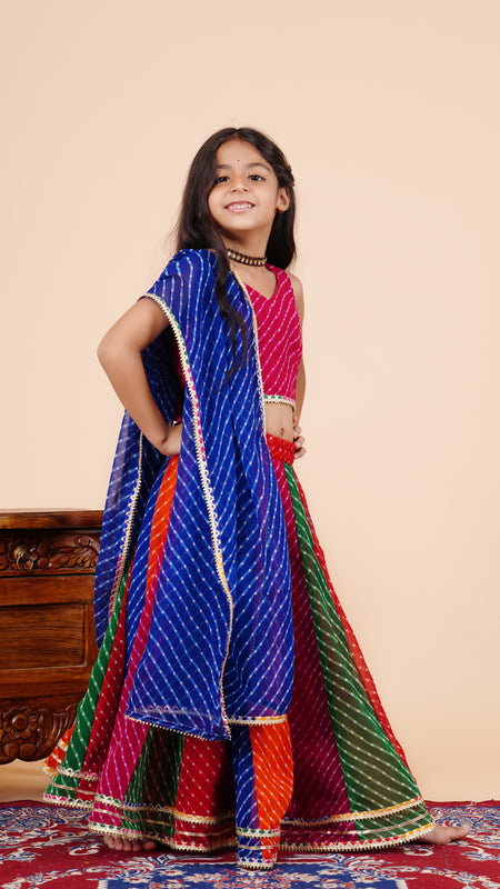 Pachrangi Leheriya Lehenga Set