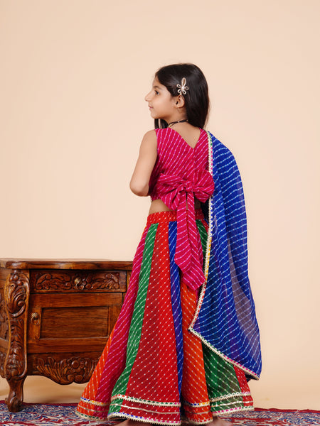 Pink Pachrangi Leheriya Lehenga Set