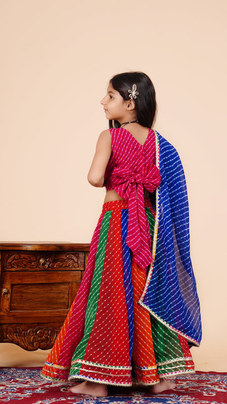 Pachrangi Leheriya Lehenga Set