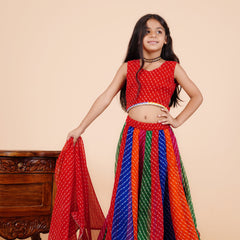 Pachrangi Leheriya Lehenga Set