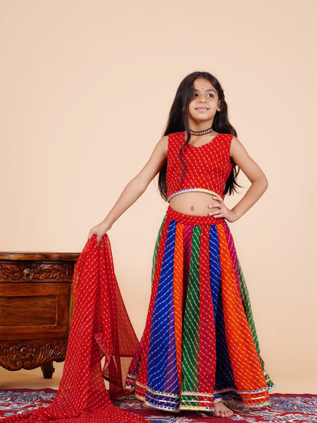 Red Georgette Pachrangi Lehenga Set