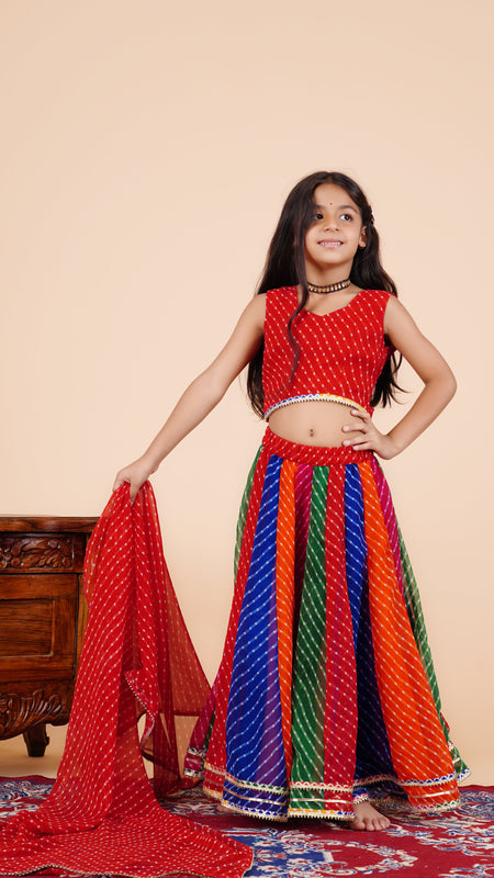Pachrangi Leheriya Lehenga Set