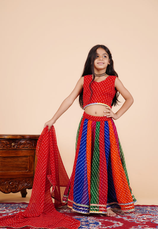 Red Georgette Pachrangi Lehenga Set