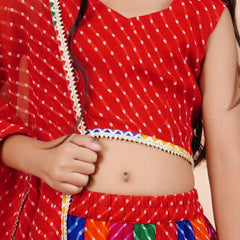 Red Georgette Pachrangi Lehenga Set
