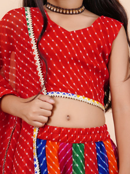Red Georgette Pachrangi Lehenga Set