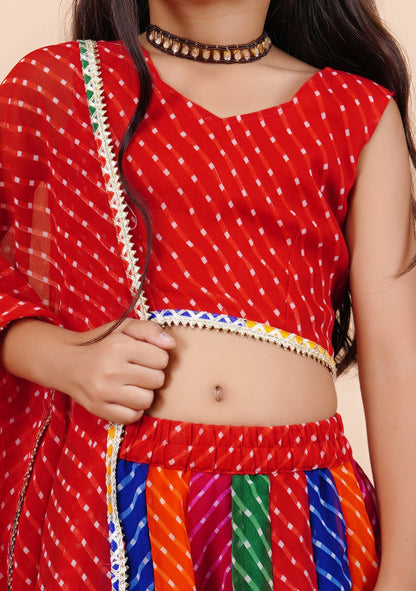 Red Georgette Pachrangi Lehenga Set