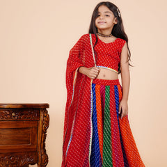 Pachrangi Leheriya Lehenga Set