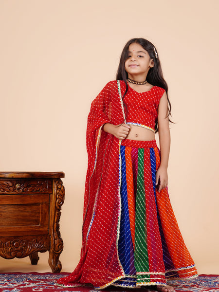 Red Georgette Pachrangi Lehenga Set