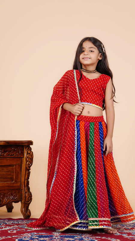 Pachrangi Leheriya Lehenga Set