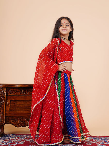 Red Georgette Pachrangi Lehenga Set