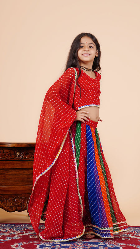 Pachrangi Leheriya Lehenga Set