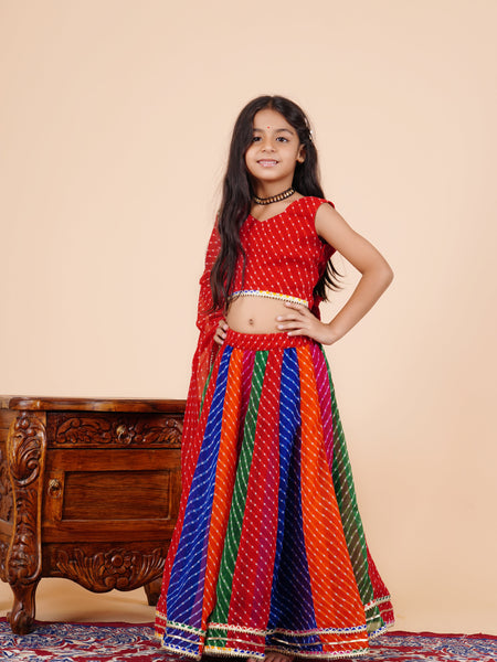 Red Georgette Pachrangi Lehenga Set