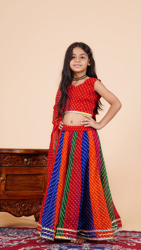 Pachrangi Leheriya Lehenga Set
