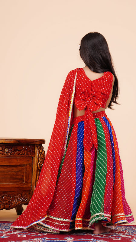 Pachrangi Leheriya Lehenga Set