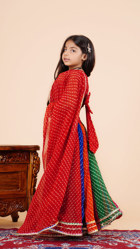 Pachrangi Leheriya Lehenga Set