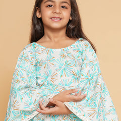 White Blue Pastels Crop top Skirt set