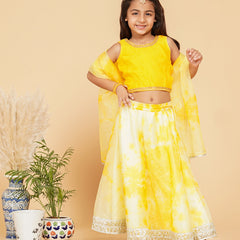 Yellow Organza Shibori Lehenga  set
