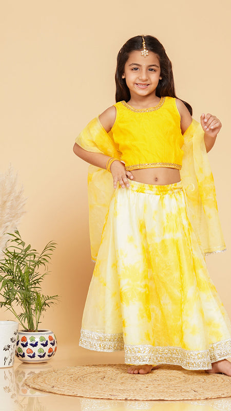 Yellow Organza Shibori Lehenga  set