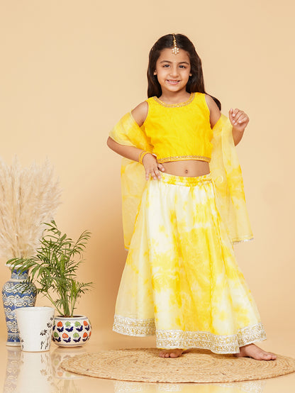 Yellow Organza Shibori Lehenga  set