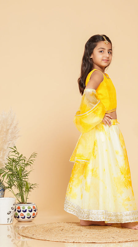 Yellow Organza Shibori Lehenga  set