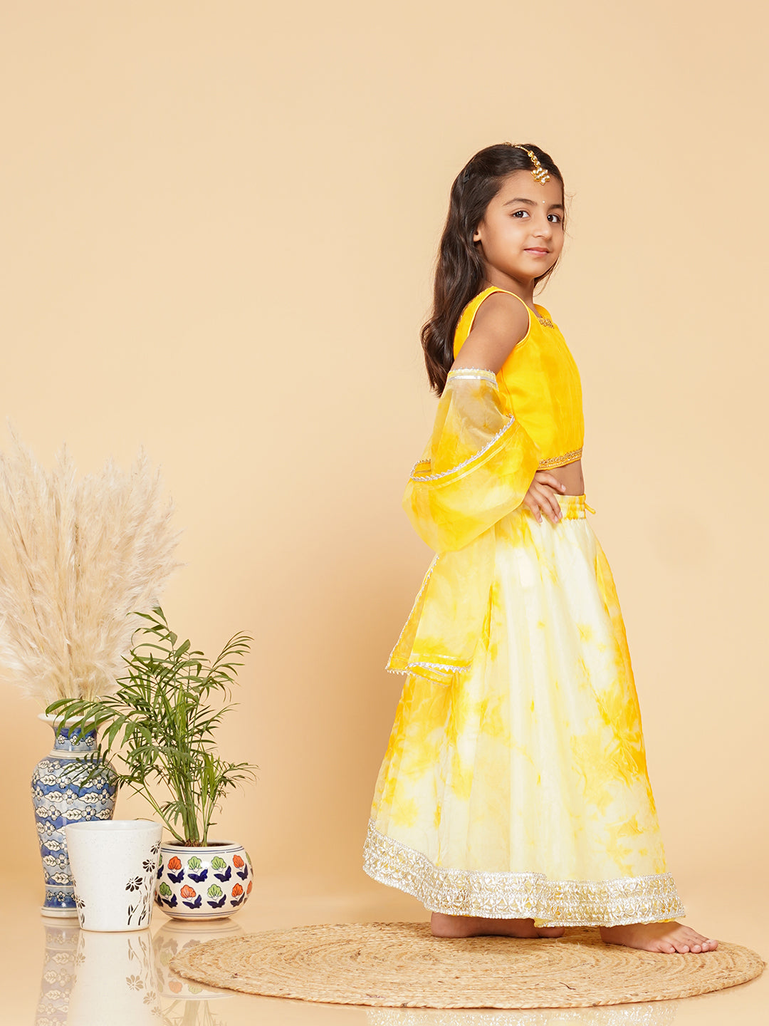 Yellow Organza Shibori Lehenga  set