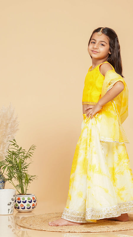 Yellow Organza Shibori Lehenga  set