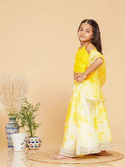 Yellow Organza Shibori Lehenga  set